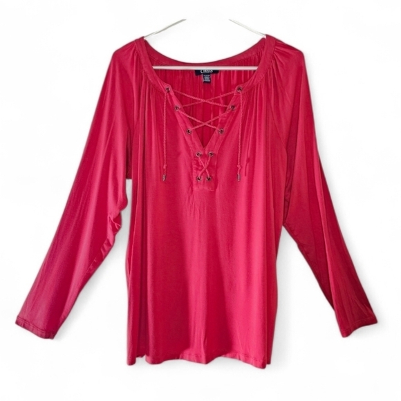 Chaps Denim Tops - Chaps Denim Coral Criss-Cross Top Sz 1x